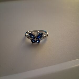 Elegant Silver Tone Butterfly Ring with Blue Accents